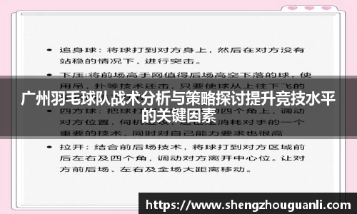 广州羽毛球队战术分析与策略探讨提升竞技水平的关键因素